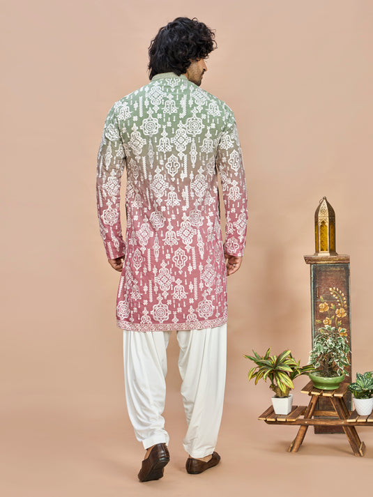 Emerald Green Heritage Embroidered Kurta for Men