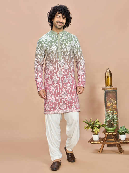 Emerald Green Heritage Embroidered Kurta for Men