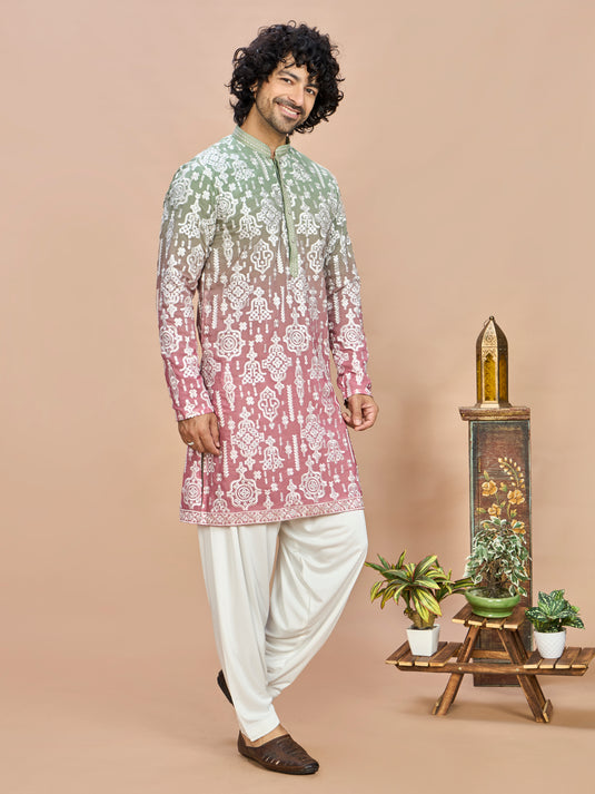 Emerald Green Heritage Embroidered Kurta for Men