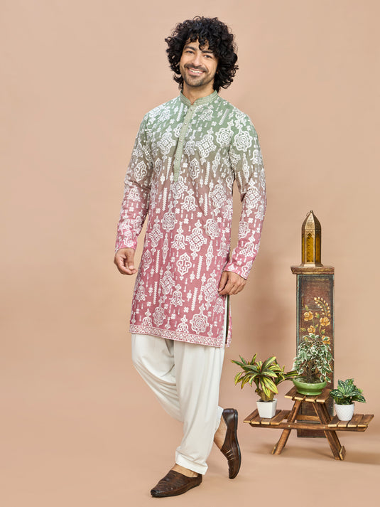Emerald Green Heritage Embroidered Kurta for Men
