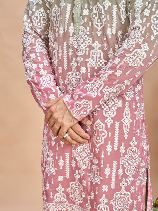 Emerald Green Heritage Embroidered Kurta for Men