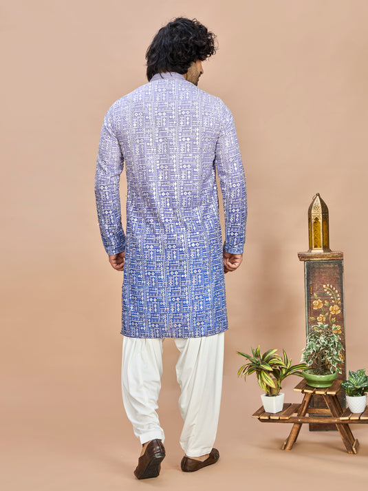 Purple Georgette Embroidered Kurta Set for Men