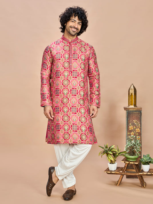 Rani Silk Wedding Kurta Set for Men