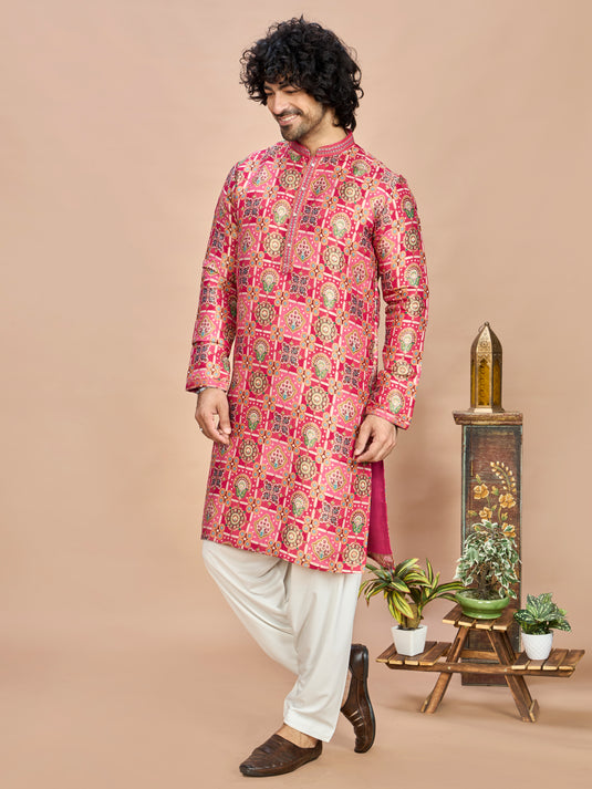 Rani Silk Wedding Kurta Set for Men