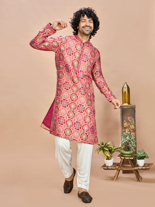 Rani Silk Wedding Kurta Set for Men