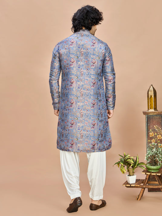 Blue Silk Kurta Set for Men