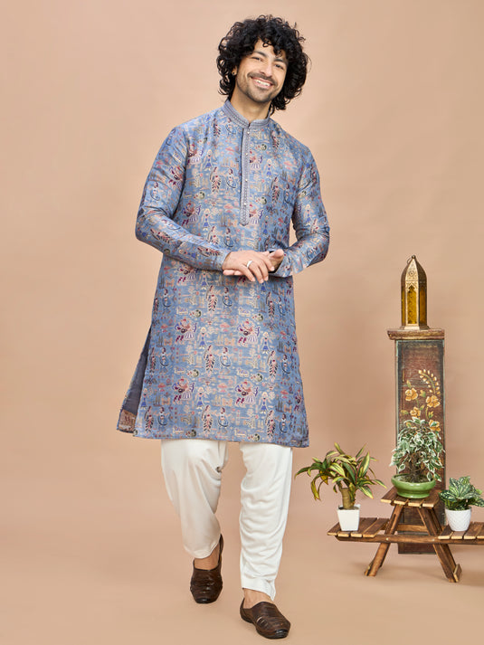 Blue Silk Kurta Set for Men