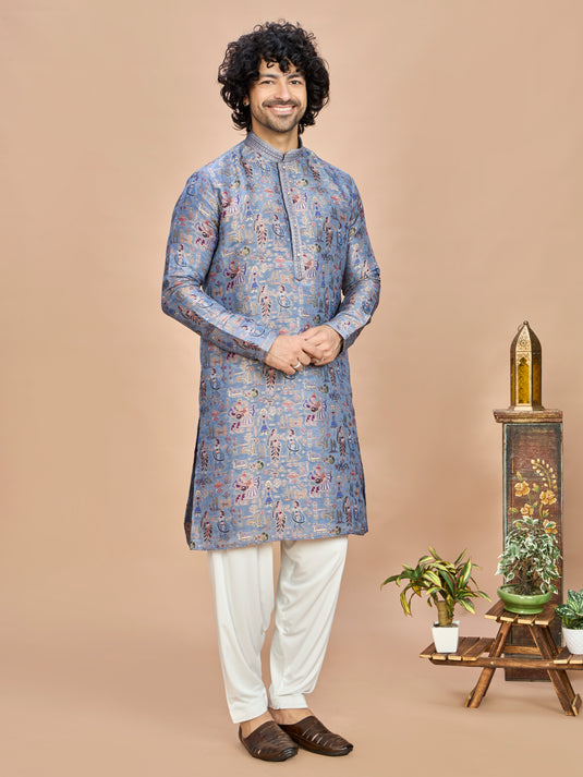 Blue Silk Kurta Set for Men