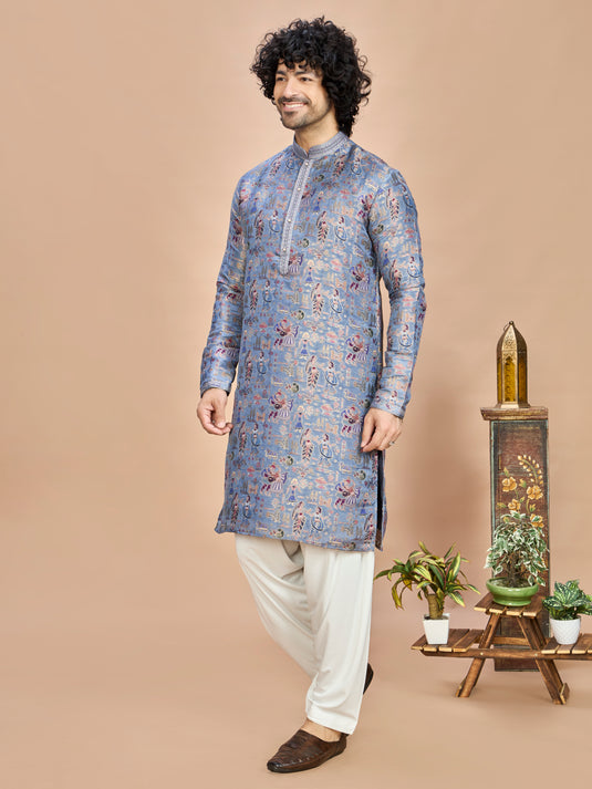 Blue Silk Kurta Set for Men