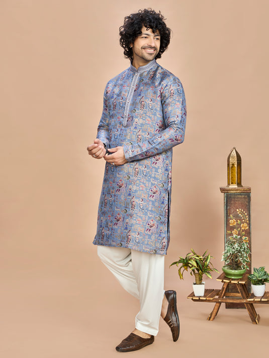 Blue Silk Kurta Set for Men