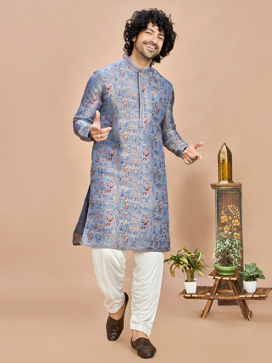 Blue Silk Kurta Set for Men