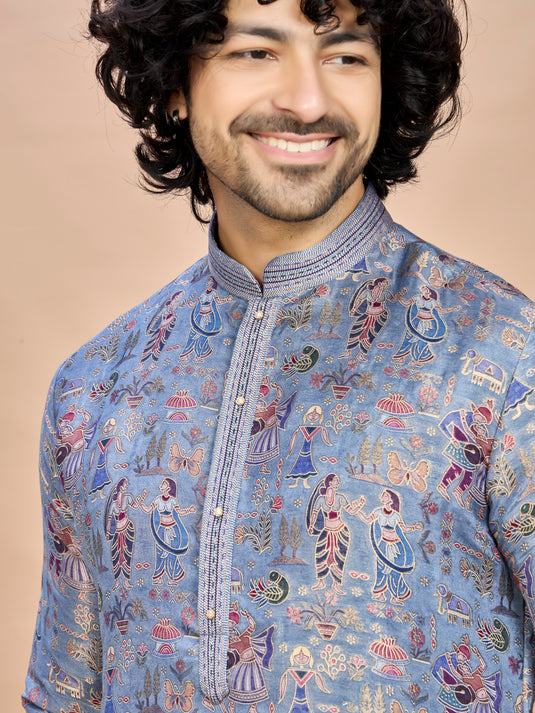 Blue Silk Kurta Set for Men