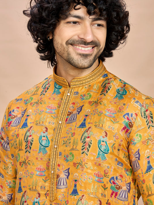 Mustard Silk Kurta Set for Men