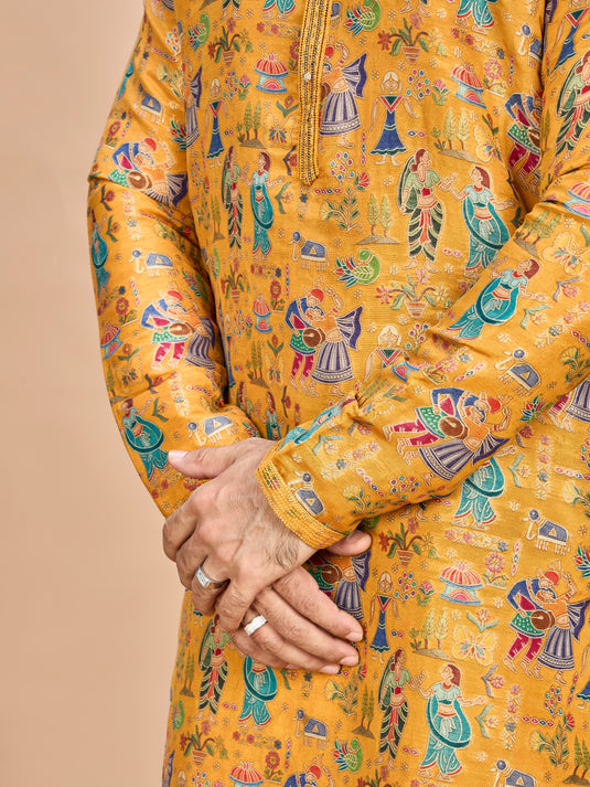 Mustard Silk Kurta Set for Men