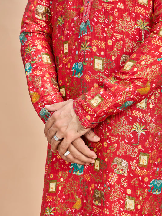 Red Silk Kurta Set for Men