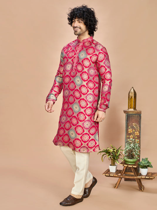 Rani Silk Wedding Kurta Set for Men