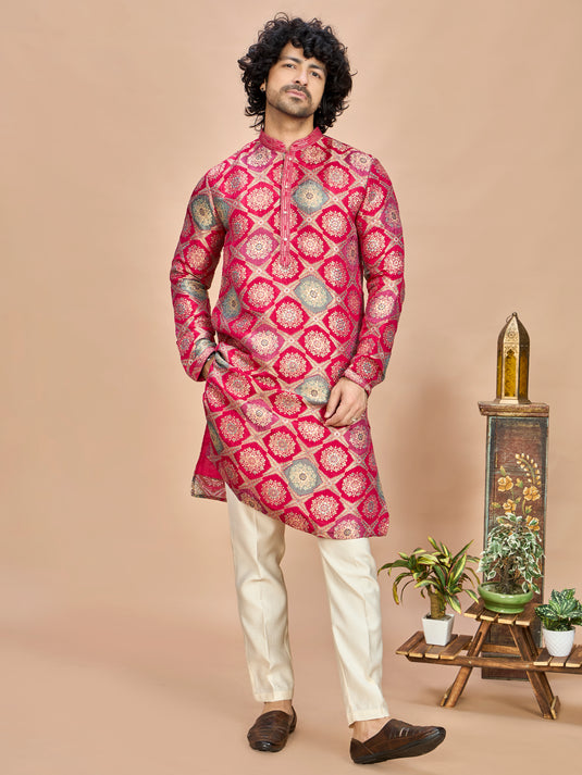 Rani Silk Wedding Kurta Set for Men