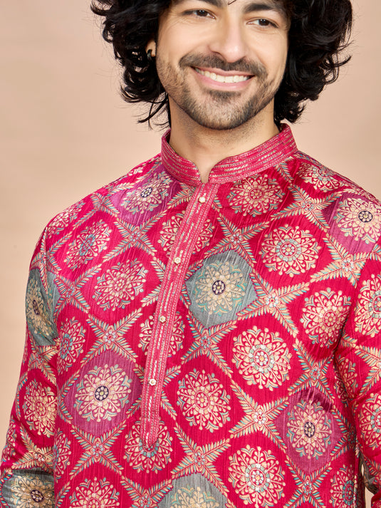 Rani Silk Wedding Kurta Set for Men