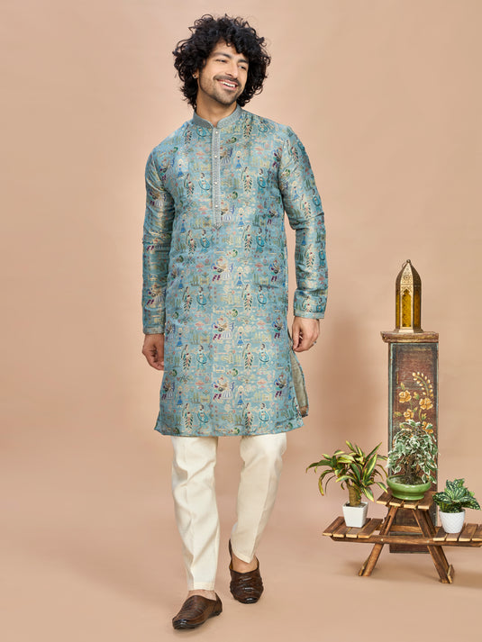 Green Silk Kurta Set for Men