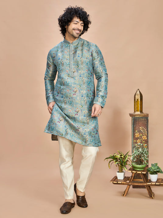 Green Silk Kurta Set for Men