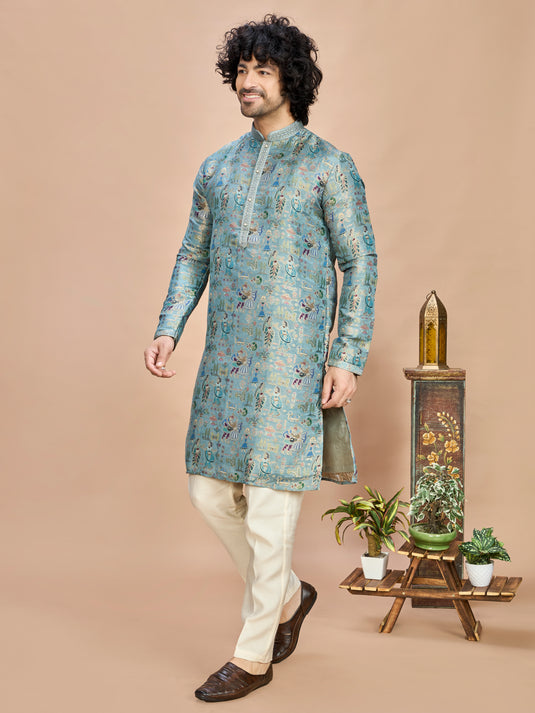 Green Silk Kurta Set for Men