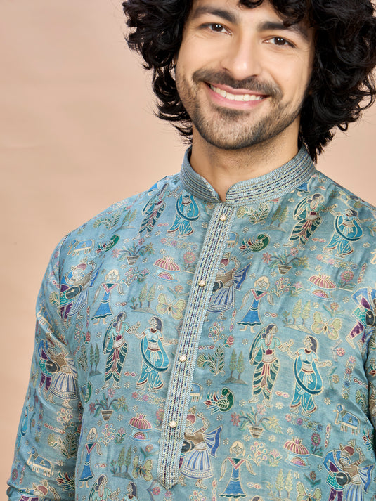 Green Silk Kurta Set for Men