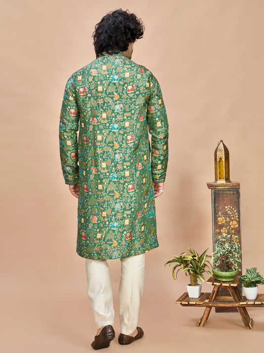 Green Silk Kurta Set for Men