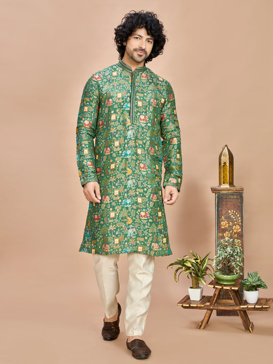 Green Silk Kurta Set for Men