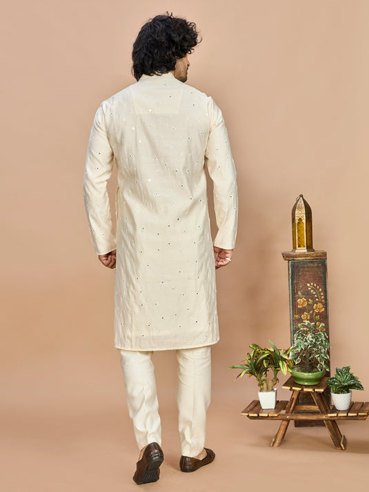 Cream Kurta with Dupatta and Bottom for Men