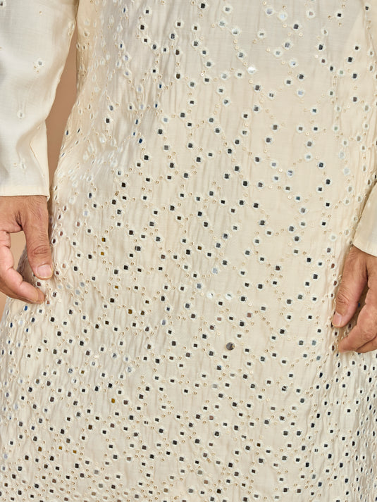 Cream Kurta with Dupatta and Bottom for Men
