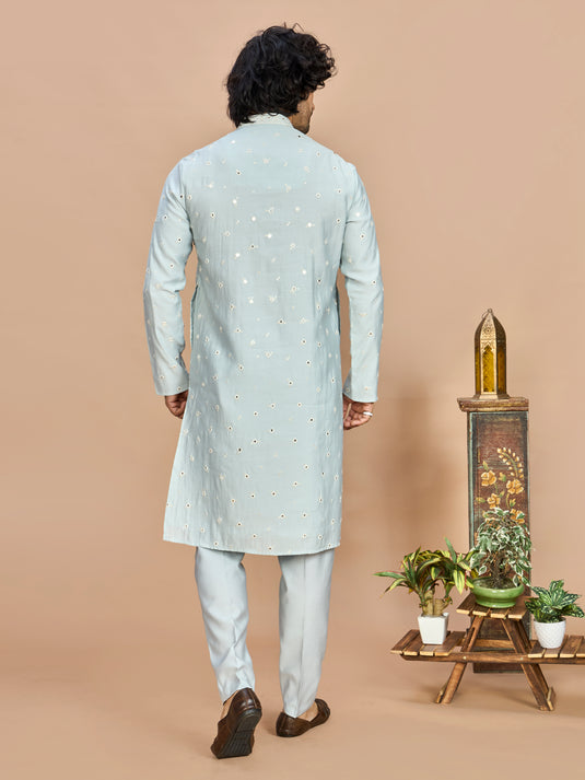 Sky Blue Kurta with Dupatta and Bottom for Men