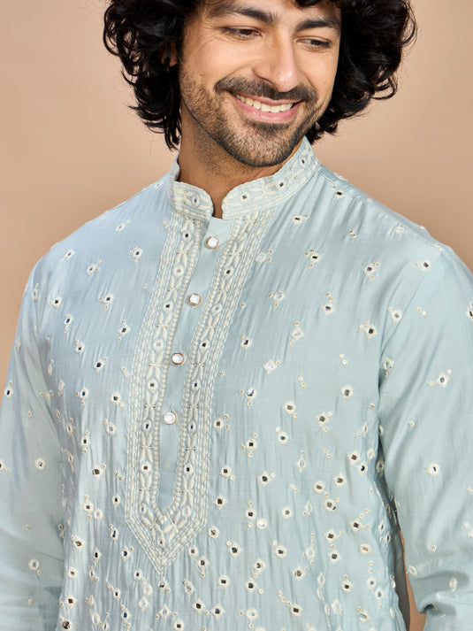 Sky Blue Kurta with Dupatta and Bottom for Men