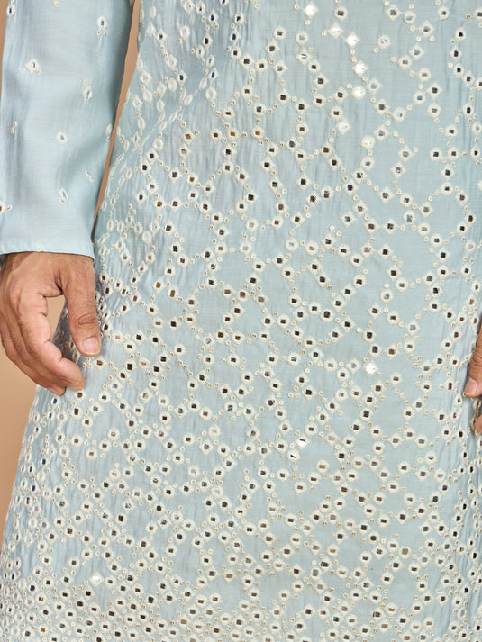 Sky Blue Kurta with Dupatta and Bottom for Men