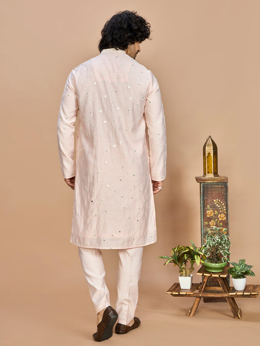 Pink Kurta with Dupatta and Bottom for Men