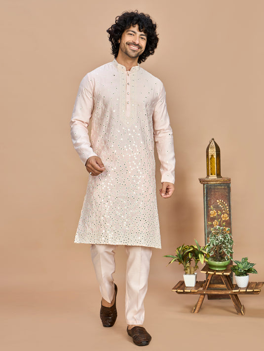 Pink Kurta with Dupatta and Bottom for Men