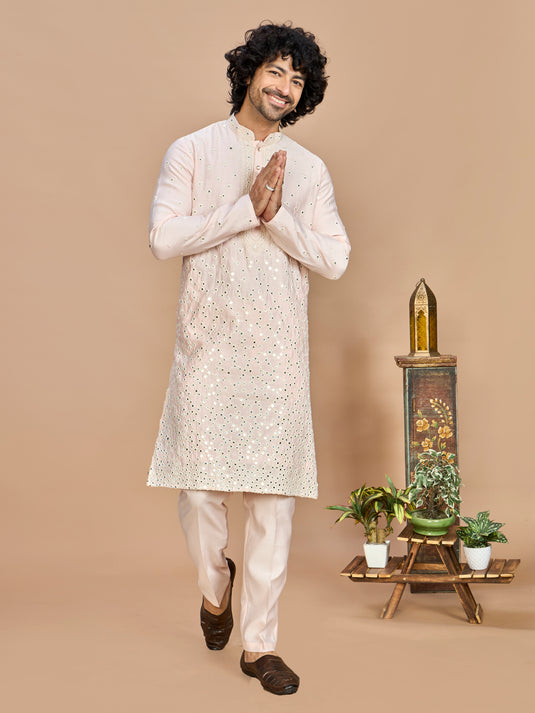 Pink Kurta with Dupatta and Bottom for Men