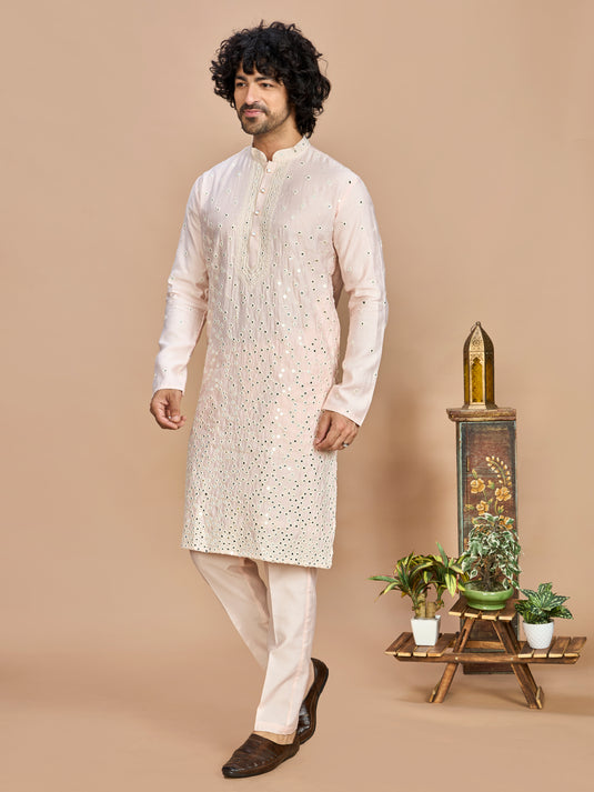 Pink Kurta with Dupatta and Bottom for Men