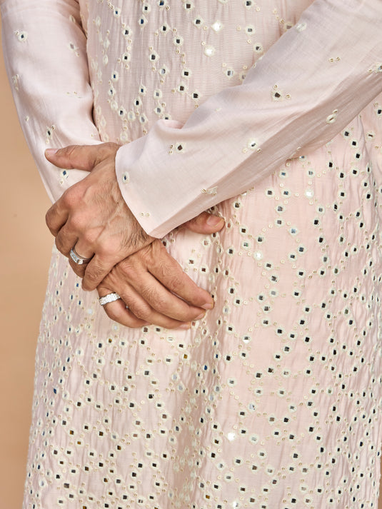 Pink Kurta with Dupatta and Bottom for Men