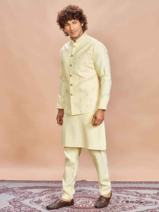 Light Yellow Linen Kurta Set for Men