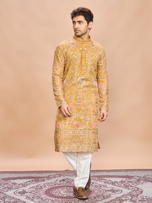 Yellow Georgette Embroidered Kurta Set