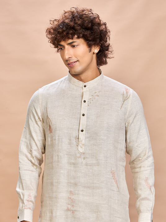 Floral Pink Linen Jacket Kurta Set for Me