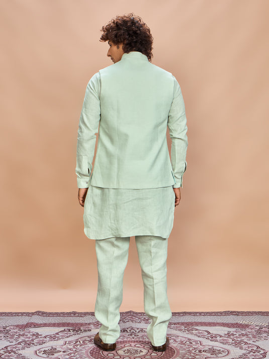 Pista Linen Jacket Kurta Set for Men