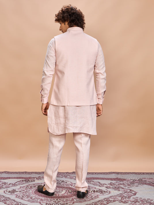 Blush Pink Linen Jacket Kurta Set for Men