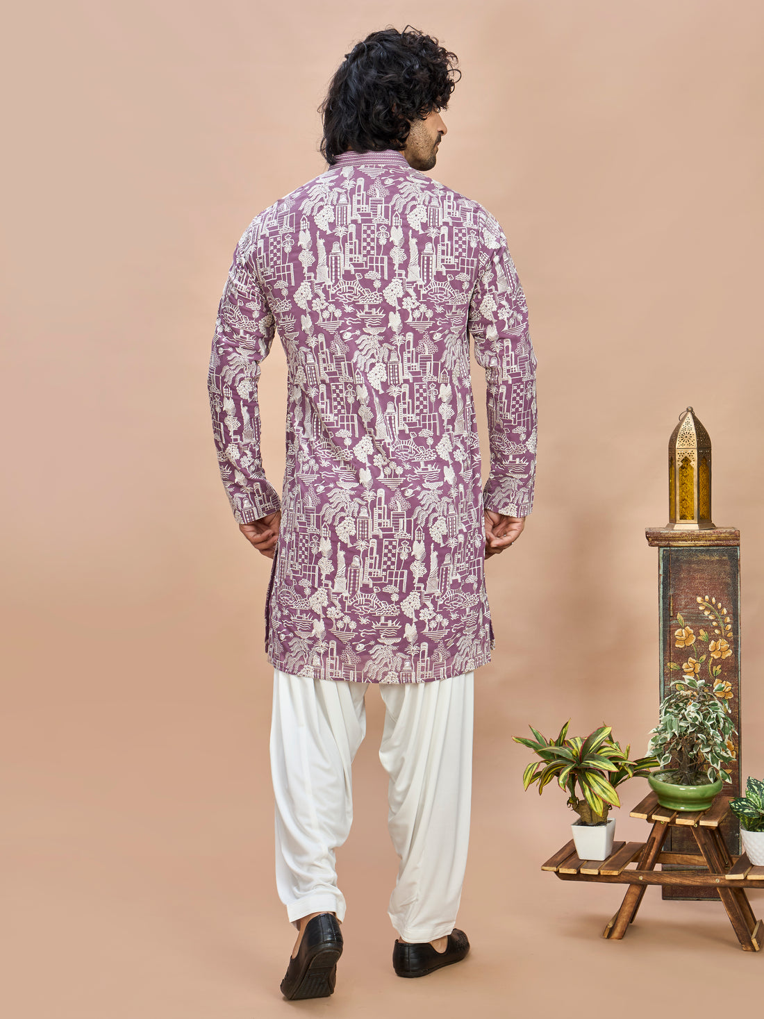 Purple Georgette Embroidered Kurta with Dupatta and Bottom for Men