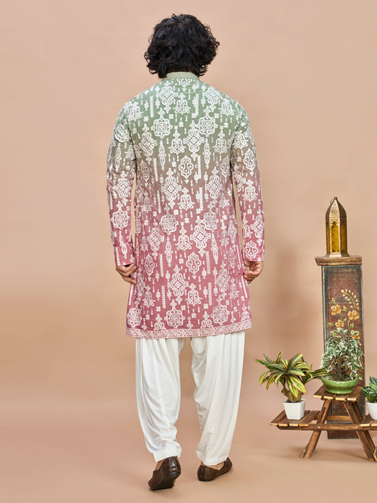 Emerald Green Heritage Embroidered Kurta for Men
