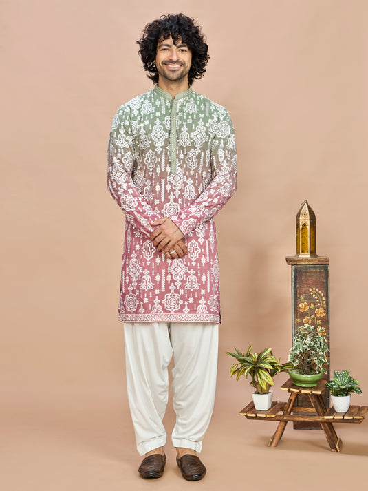 Emerald Green Heritage Embroidered Kurta for Men