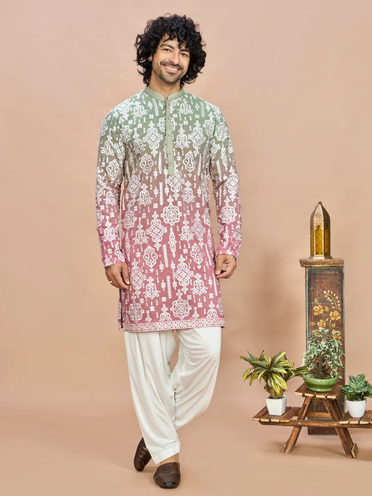 Emerald Green Heritage Embroidered Kurta for Men