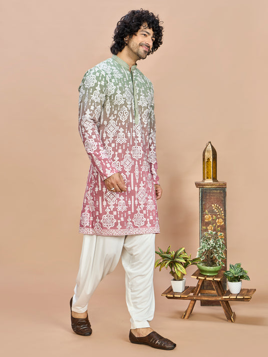 Emerald Green Heritage Embroidered Kurta for Men