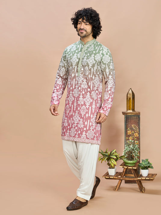Emerald Green Heritage Embroidered Kurta for Men