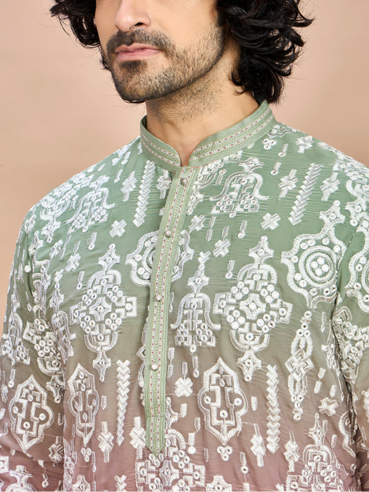 Emerald Green Heritage Embroidered Kurta for Men